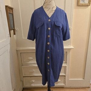Tess dress royal blue silk and linen shirt dress Sz 14